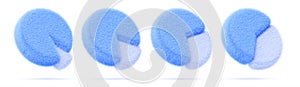 3d set of cute fur fluffy pie chart icon. Soft plush blue pie graph with hairy texture for business presentation of analytics data