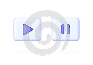 3D Set of Pause and Play buttons. Player concept button. Click, push the button, start, forward, record, stop audio.