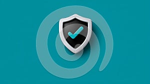 3D shield with checkmark on teal background symbolizing security.
