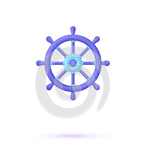 3D Ship wheel helm isolated on white background. Ship and boat steering wheel sign. Boat wheel control icon