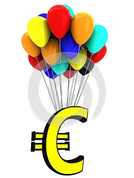 The 3d sign of the euro on the balloons