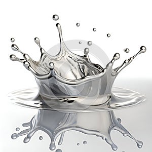 3D Silver Liquid Splash Isolated on White Background