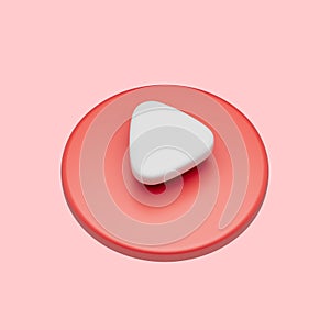 3d simple play video or audio icon isolated illustration on pastel red background. Hight quality 3d render