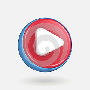 3d simple play video or audio isolated 3d icon. play on red button isolated 3d illustration