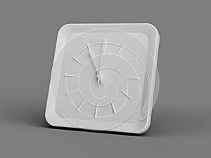 3d Simple White Square Wall Clock 11 O'Clock Eleven O'Clock On Grey Background 3d illustration