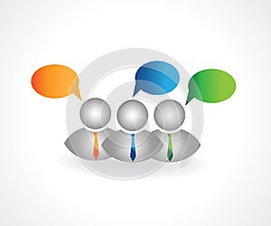 3D small group of people talking speech vector logo design