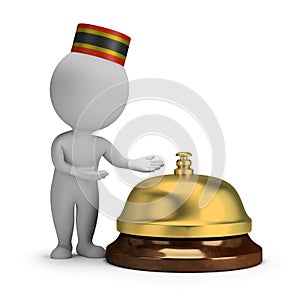 3d small people - bellboy and service bell photo