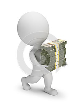 3d small people - carries a stacks of dollars photo