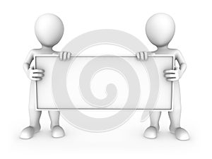 3d small people with the empty board.