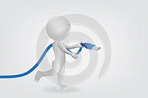 3D small people man with network cable