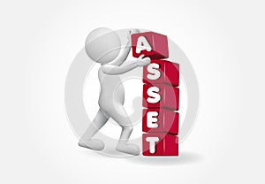 3d Small People Placing ASSET Cube Vector Image Design photo