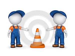 3d small people and traffic cone
