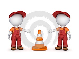 3d small people and traffic cone
