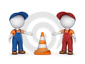 3d small people and traffic cone