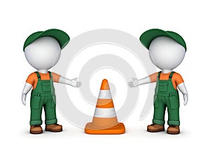 3d small people and traffic cone