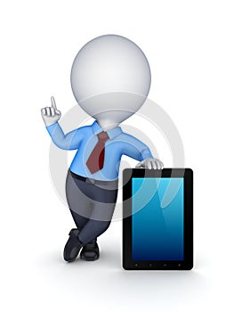 3d small person with modern tablet PC.