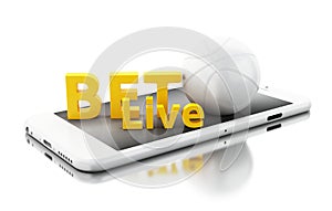 3d Smartphone with basquet ball and bet live. Betting concept. photo