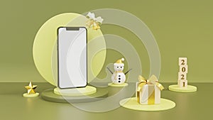 3d smartphone blank screen with gift box.3d rendering