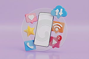 3D Smartphone with Social Media Icons and Notifications