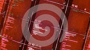 3d software base with codes. Animation. Projection of software with database in 3d cells. Futuristic animation with