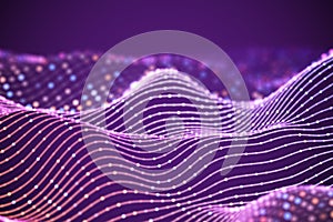 3D Sound waves with colored dots. Big data abstract visualization.