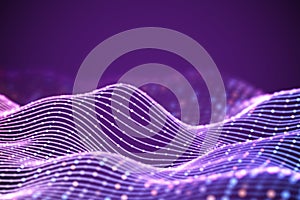 3D Sound waves with colored dots. Big data abstract visualization.