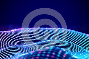 3D Sound waves with colored dots. Big data abstract visualization.