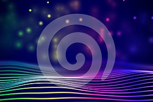 3D Sound waves with floating particles. Data abstract visualization.