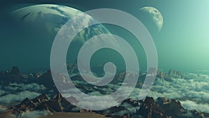 3D space background with fictional planets