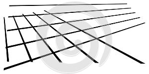 3d spatial grid, mesh, grating and lattice abstract geometric shape, element. Intersecting lines in perspective