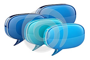 3D speech blue bubble set, shiny collection 3d rendering, isolated on white background-generated by ai