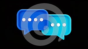 3D speech bubbles, blue and turquoise, with white loading dots