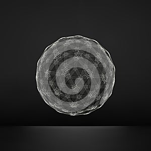 3d Sphere. Global Digital Connections. Technology Concept. Vector Illustration. Wireframe Object with Lines and Dots.