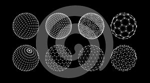 3D sphere mesh grid. Ball or sphere in grid of line.