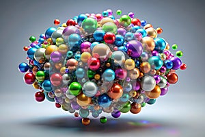 3D Sphere of Multicolored Rings in Cloud from Multicolored Drops - 3D Abstract - 3D Rendering photo