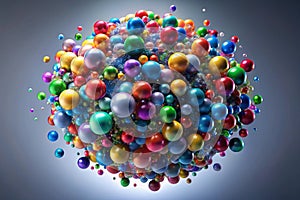 3D Sphere of Multicolored Rings in Cloud from Multicolored Drops - 3D Abstract - 3D Rendering
