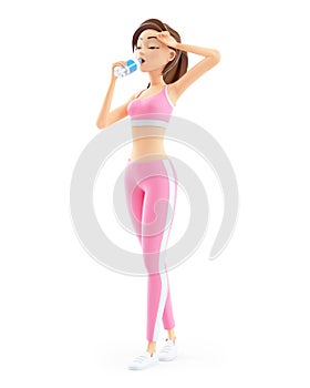 Tridimensionale gli sport una donna potabile Acqua sul una bottiglia 