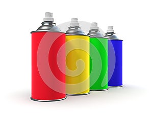 3d Spraypaint cans in primary colors