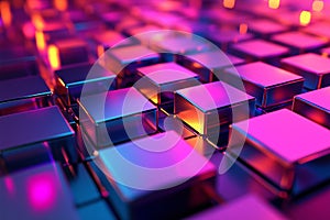 3d square texture blockled perspective shiny abstract gradient blue-purple button by generative ai