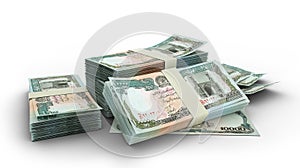 Stack of 10000 Afghanistan Afghanis notes isolated on white background