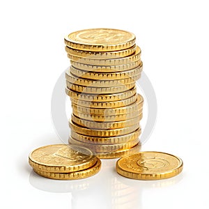 3D stack of gold coins isolated on white background