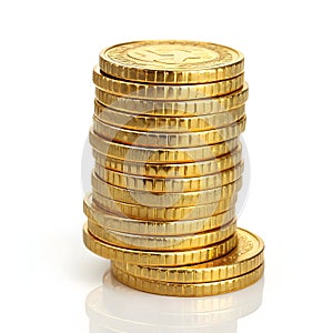 3D stack of gold coins isolated on white background