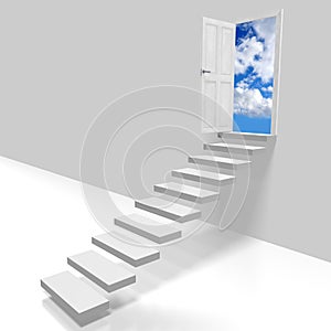 Door, steps, sky with clouds - 3D illustration