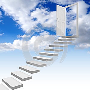 Door, steps, sky with clouds - 3D illustration