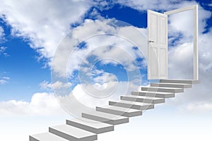 Door, steps, sky with clouds - 3D illustration