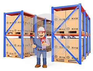 3D Storekeeper checking pallets in the warehouse photo