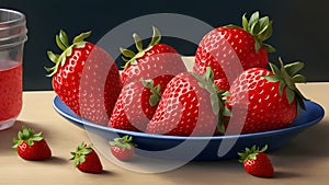 3D strawberries on the table in a plate