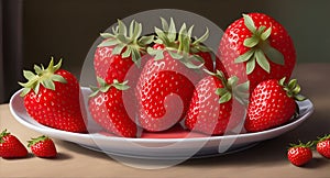 3D strawberries on the table in a plate