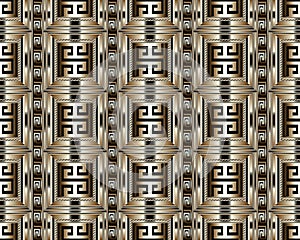 3d striped greek key meander seamless pattern. Vector abstract g