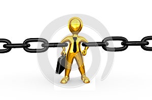 3d strong golden businessman as chain link.